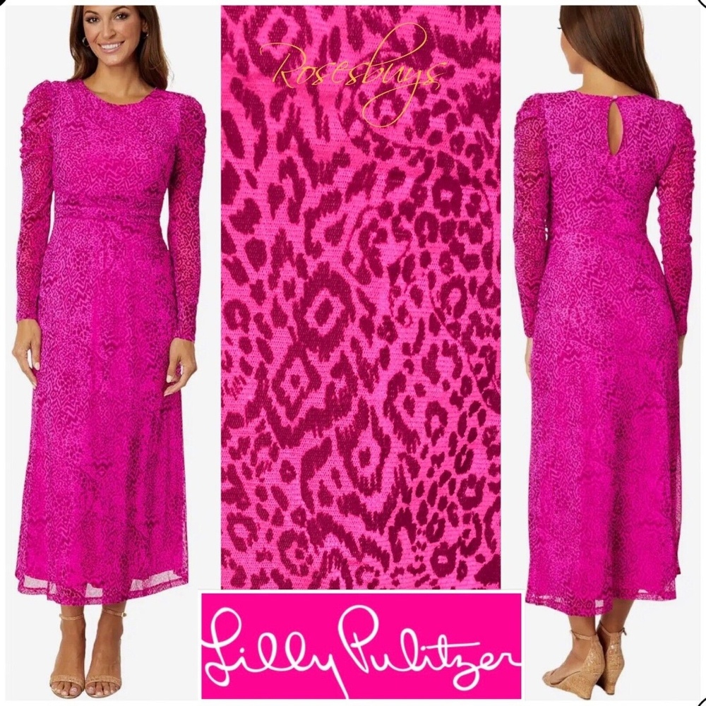 LILLY PULITZER MESH MIDI DRESS ANIMAL PRINT